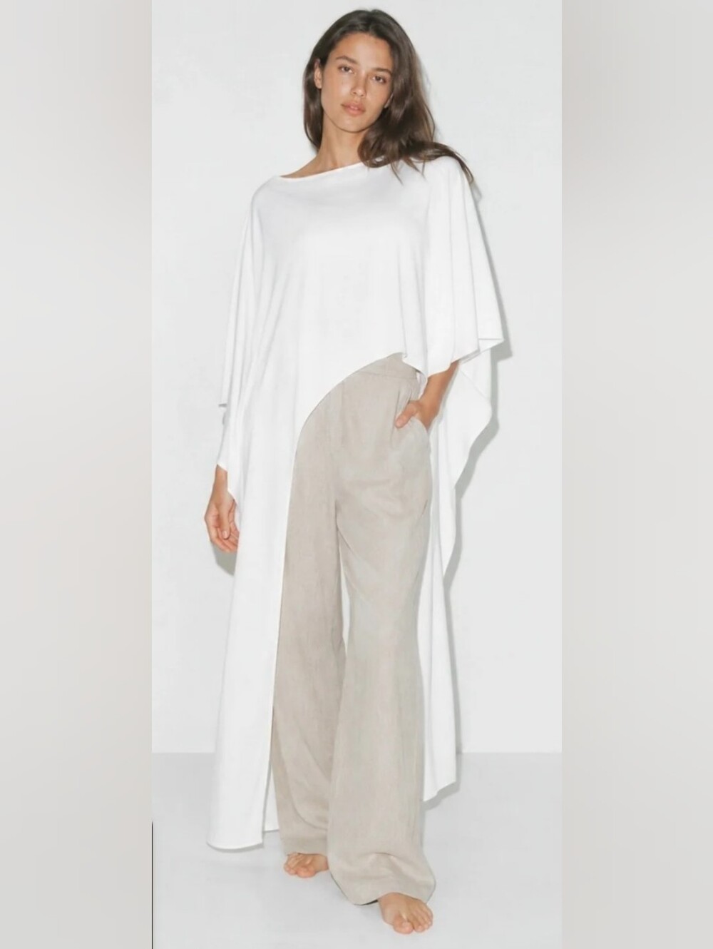 Elegant White Longline Tunic Top - Versatile Women's Tunic - Picture 3 of 5